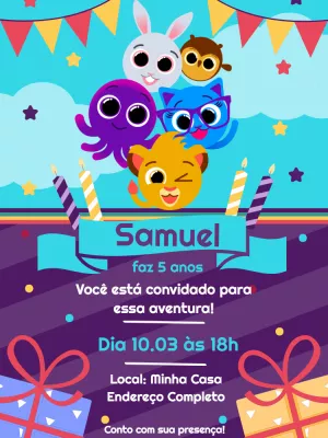 Convite de Aniversário Bolofofos com Personagens para Editar