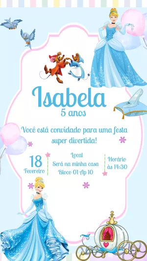 Convite de Aniversário Cinderela e a Carruagem para Editar