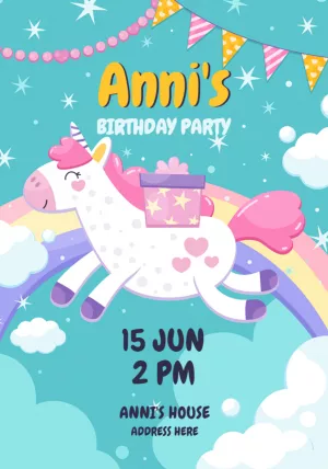Editable Unicorn Birthday Party Invitation