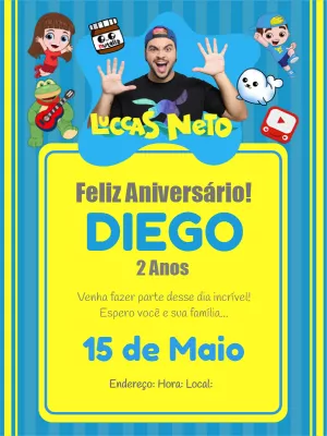 Convite de Aniversário Luccas Neto para Editar e Imprimir