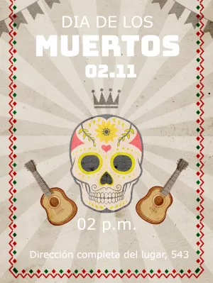 Invitación Día de los Muertos con Calavera para Editar Online