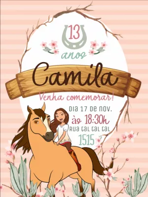 Convite de Aniversário Spirit o Indomável para Editar