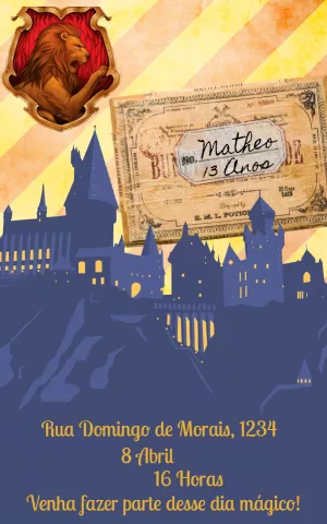 Convite Aniversário Harry Potter com Brasão para Editar Online