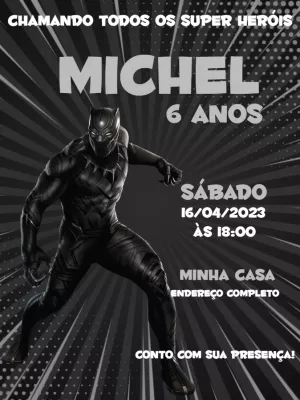 Convite de Aniversário Pantera Negra para Editar Online e Enviar