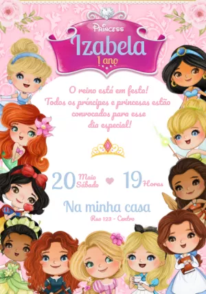 Convite de Aniversário Princesas Baby Aquarela para Editar