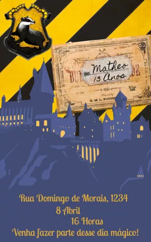 Convite de Aniversário Harry Potter Lufa-Lufa para Editar