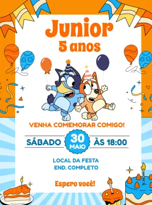 Convite de Aniversário Bluey e Bingo para Editar Online
