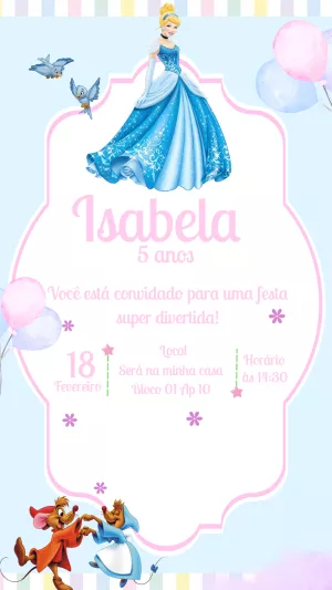 Convite de Aniversário Cinderela Editável Online