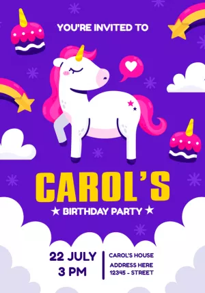 Editable Unicorn Birthday Party Invitation