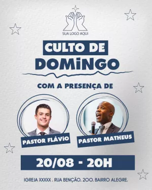 Cartaz para Culto de Domingo com Foto para Editar Online