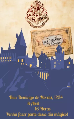 Convite Aniversário Harry Potter Hogwarts Editável Online