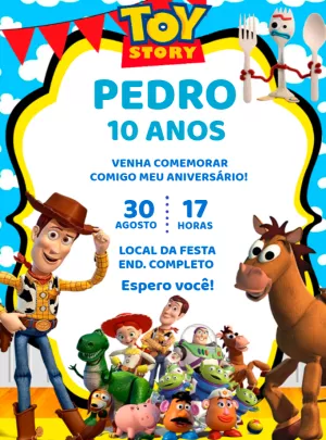Convite de Aniversário Toy Story com Personagens para Editar