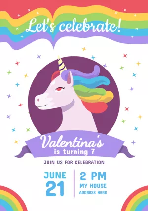 Editable Rainbow Unicorn Birthday Invitation