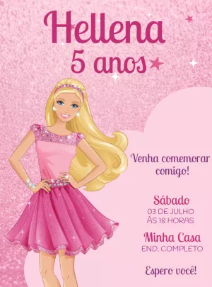 Convite de Aniversário Barbie para Editar e Imprimir
