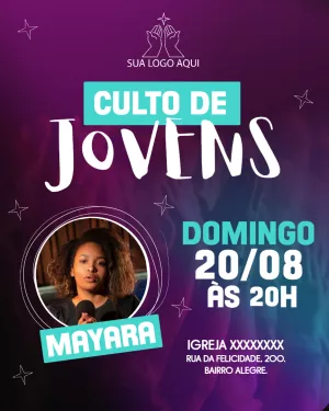 Flyer para Culto de Jovens com Foto Editável Online