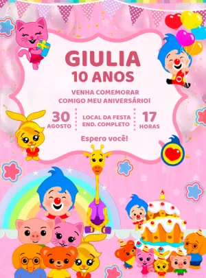Convite Aniversário Plim Plim Rosa Menina para Editar Online