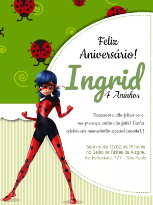 Convite de Aniversário Miraculous Ladybug para Editar Online