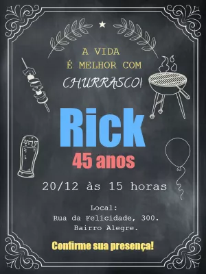 Convite de Aniversário Churrasco Chalkboard para Editar Online