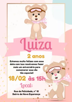 Convite Aniversário Ursinha Baloeira para Editar Online