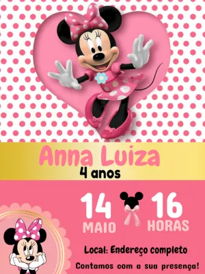 Convite Aniversário Minnie Mouse Rosa para Editar Online