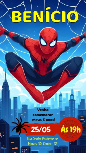 Convite de Aniversário Homem Aranha para Editar Online