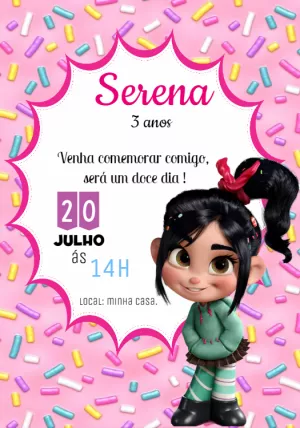 Convite Aniversário Vanellope Detona Ralph para Editar Online