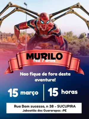 Convite de Aniversário Homem Aranha para Editar Online