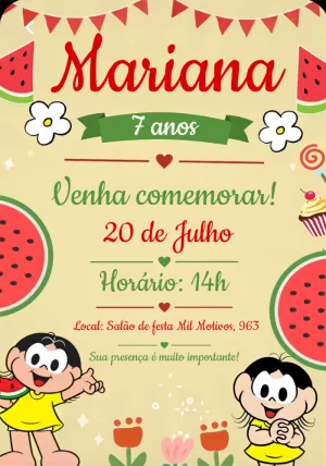 Convite de Aniversário Magali Turma da Mônica para Editar Online