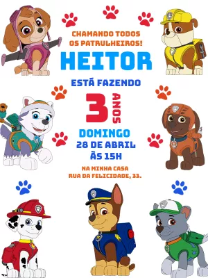 Convite de Aniversário Patrulha Canina para Editar Online