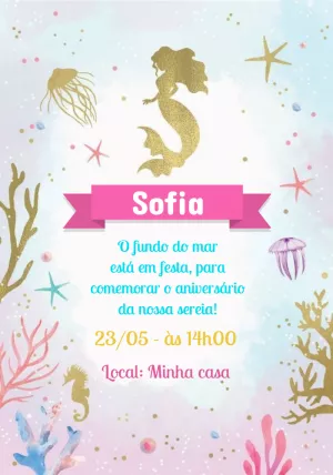 Convite de Aniversário Sereia Fundo do Mar para Editar Online