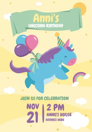 Editable Unicorn Birthday Invitation Template to Edit Online
