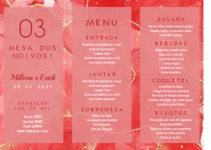 Menu de Casamento Vermelho e Dourado para Editar Online