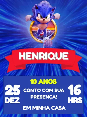 Convite de Aniversário Sonic para Editar Online e Imprimir