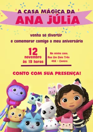 Convite de Aniversário Casa Mágica da Gabby para Editar Online