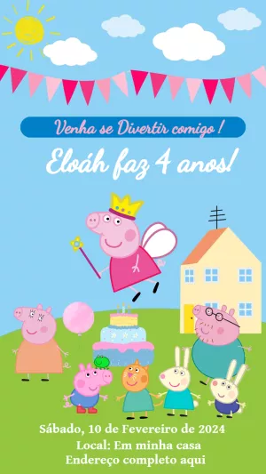 Convite de Aniversário Peppa Pig com Personagens para Editar