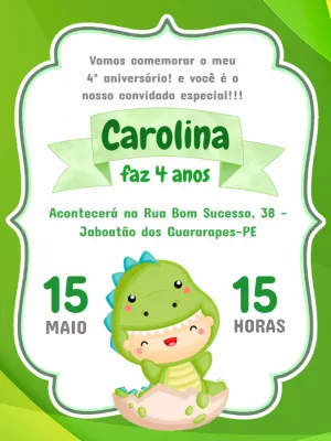 Convite Aniversário Dinossauro Baby para Editar Online