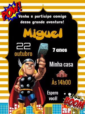 Convite de Aniversário Thor para Editar Online