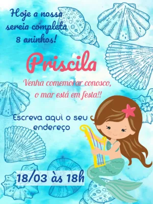 Convite Aniversário Sereia Fundo do Mar para Editar Online