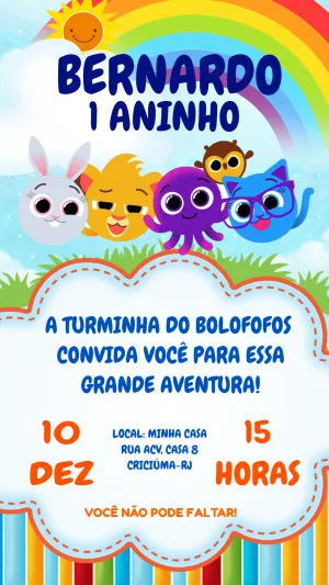 Convite de Aniversário Bolofofos para Editar e Imprimir