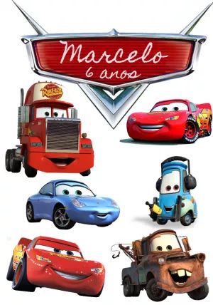 Topo de Bolo Carros com Personagens para Editar e Imprimir