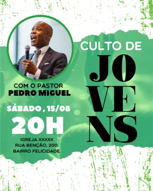 Flyer para Culto de Jovens com Foto para Editar Online