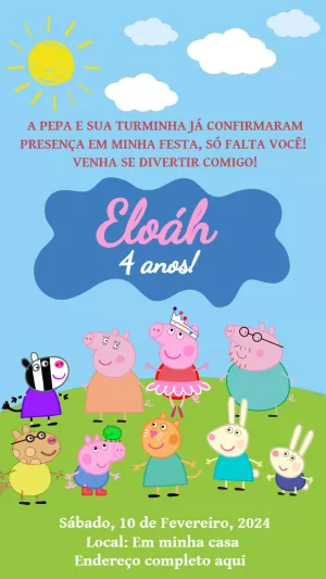 Convite de Aniversário Peppa Pig e Turma para Editar Online
