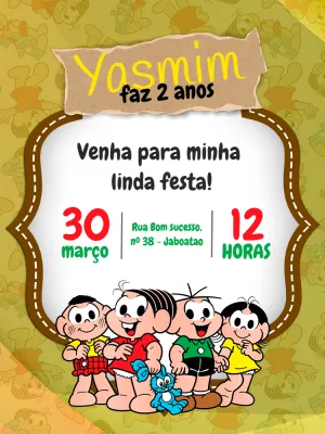 Convite de Aniversário Turma da Mônica para Editar Online