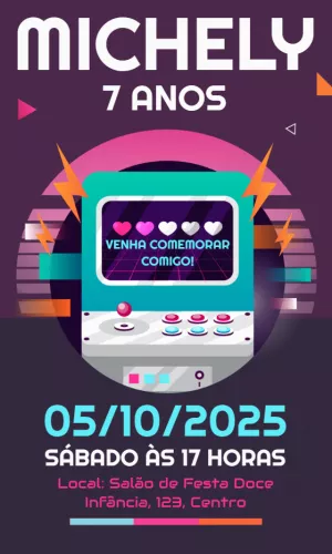 Convite Aniversário Gamer Menina Editável Online