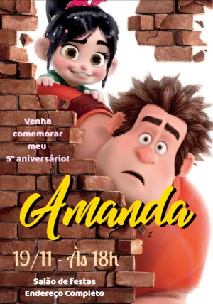 Convite de Aniversário Detona Ralph para Editar Online