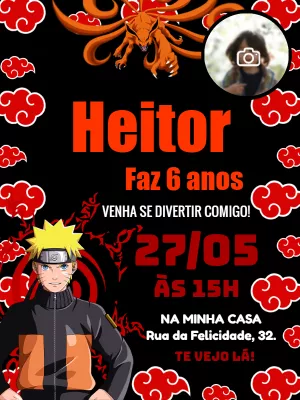 Convite de Aniversário Naruto com Foto para Editar Online