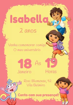 Convite Aniversário Dora Aventureira para Editar Online