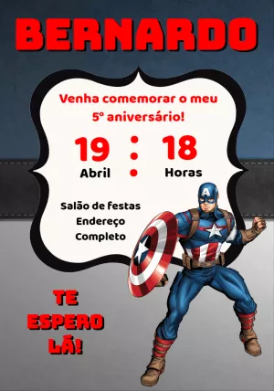 Convite Aniversário Capitão América para Editar Online