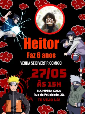 Convite de Aniversário Naruto com Foto para Editar Online