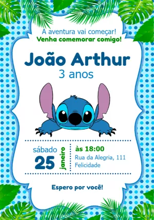 Invitación de cumpleaños Stitch – Estático – Studio Cah